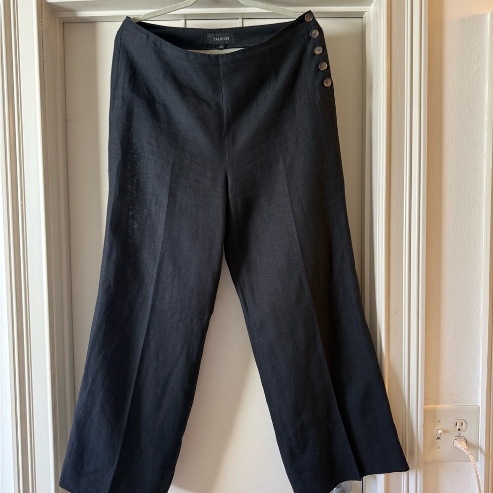Talbots Black Wide Leg 100% Linen Pants